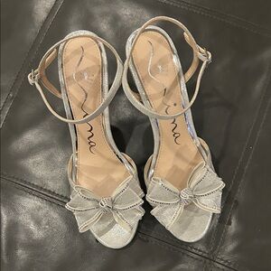 Nina Silver Glitter Bow Ankle-Strap heels